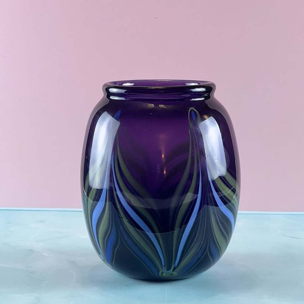 Black Sheep Glass Art Glass Pulled Feather Purple Vase